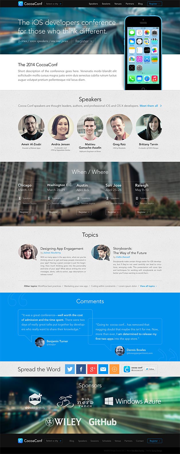 A screenshot of the CocoaConf homepage