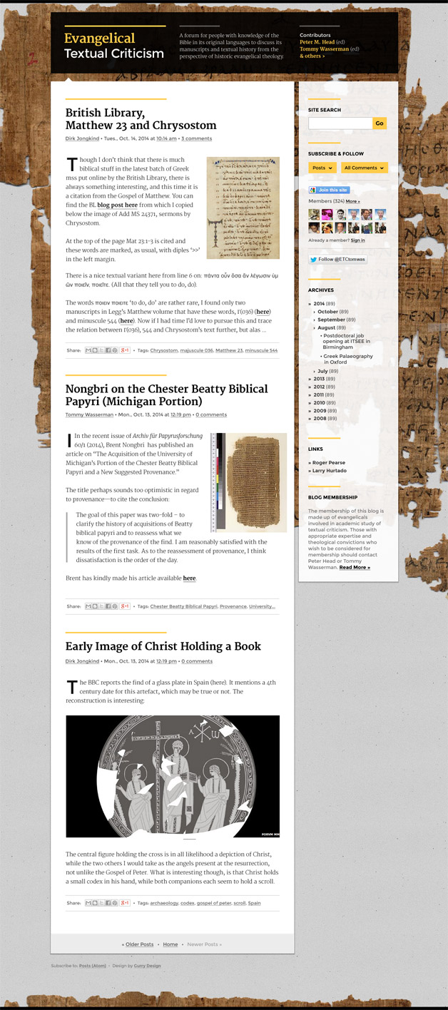 A screenshot of the Evangelical Textual Criticism blog