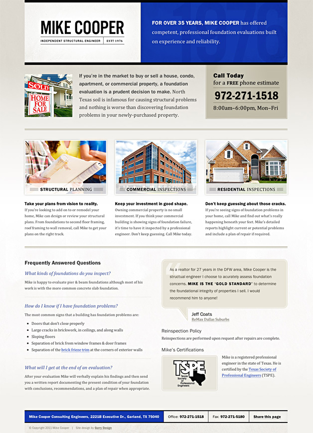 A screenshot of the Mike Cooper homepage