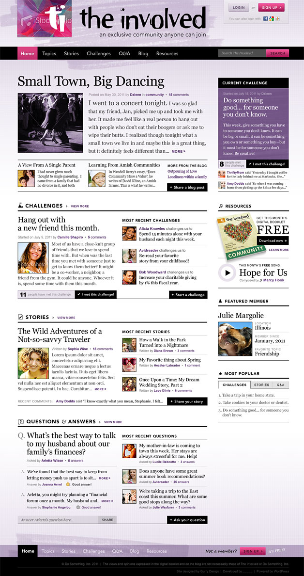 A screenshot of The Involved homepage