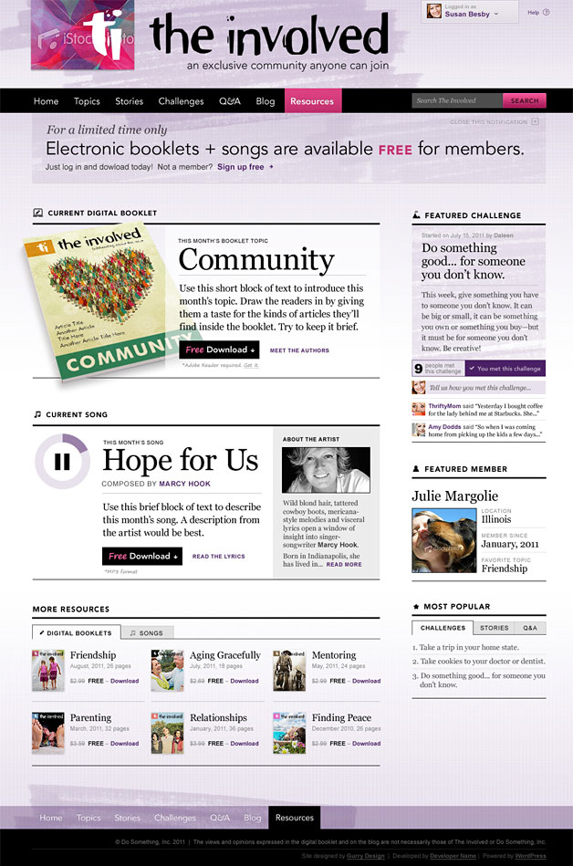 A screenshot of The Involved website