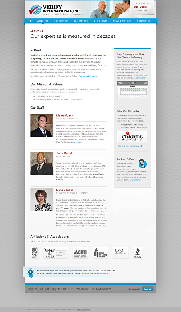 A screenshot of the Verify International website