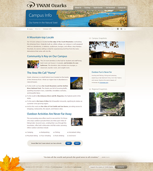 A screenshot of the YWAM Ozarks website